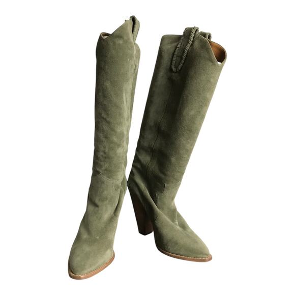 Isabel Marant Denvee Boots Wns 10 beige/Green Suede Tall Cool Girl Western - Picture 9 of 13